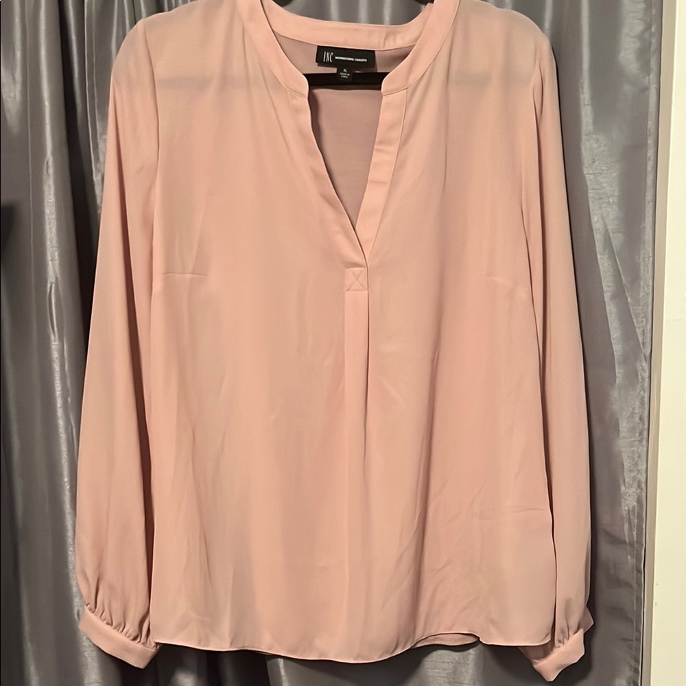 INC International Concepts Pink Relaxed Blouse with Mandarin Collar